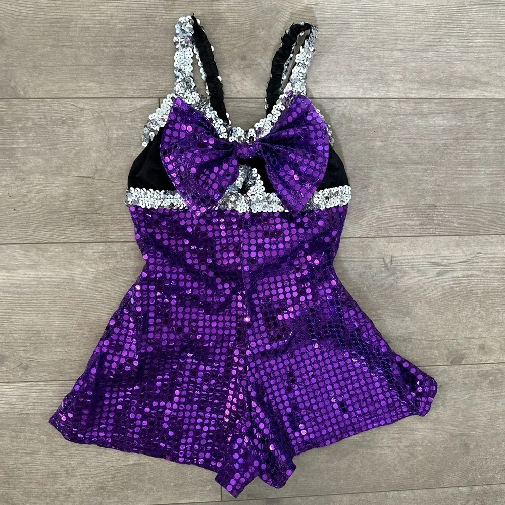 Custom Made Purple Silver Sequin Dance Costume/Halloween Ravens Cheerleader XS/S